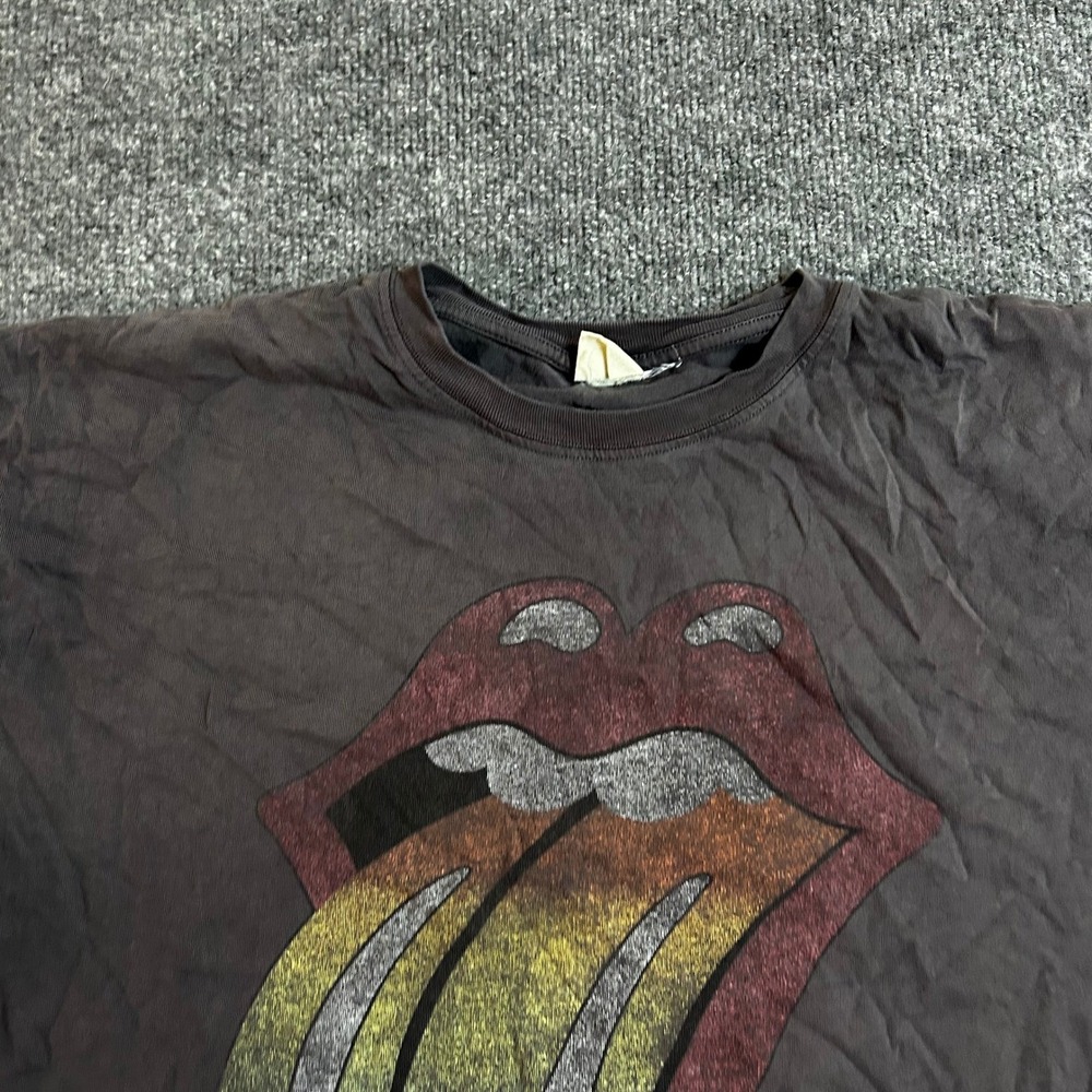 H&M T-Shirt Womens Size L Gray Rolling Stones Glitter Graphic Boxy Cropped Rock